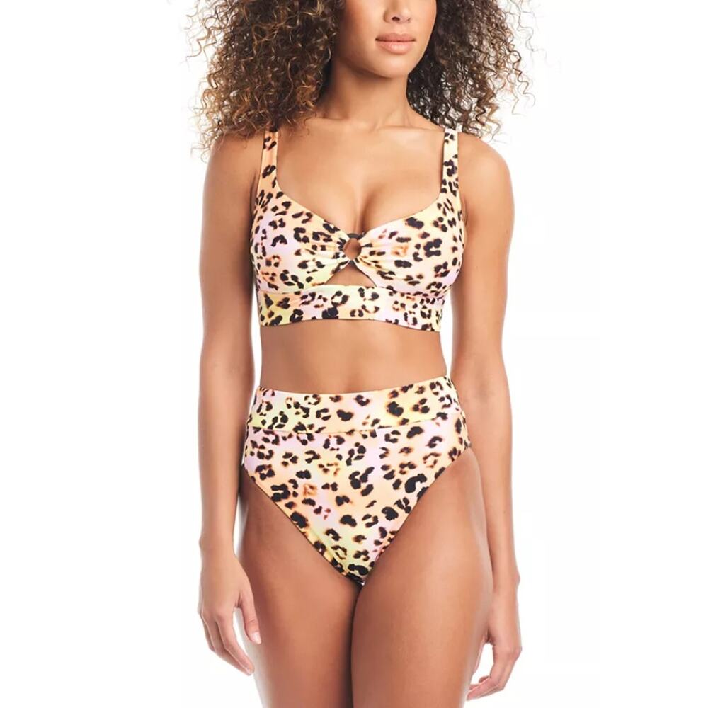 Bar III Women Leopard Print Beachwear Tie Back O-Ring Swim Bikini Top Size S - Picture 3 of 6